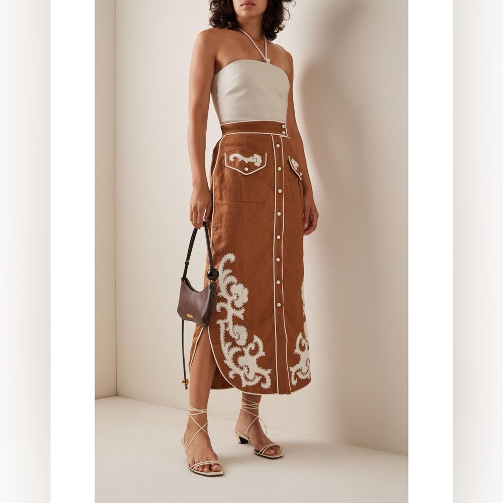 Alemais Brown and White Midi Skirt